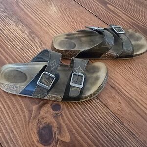 Custom Louis Vuitton & Birkenstock Black and Brown Buckle Sandals